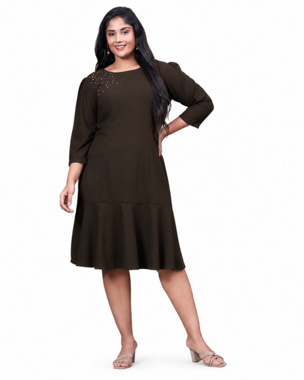 Cocoa | Plus Size Brown Rhinestone Midi Dress