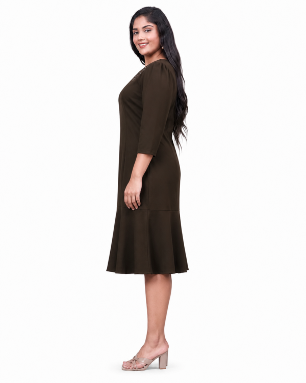 Cocoa | Plus Size Brown Rhinestone Midi Dress