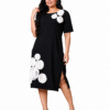 Black & Bloom | Plus Size 3D Floral Appliqué Midi Dress