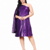 Lavender Grace | Plus Size Metallic Purple One-Shoulder Dress