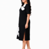 Black & Bloom | Plus Size 3D Floral Appliqué Midi Dress