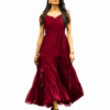 Maroon Tiered Maxi Dress, Burgundy Plus Size Flowy Georgette Gown, Sleeveless Fall Evening Dress