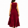 Maroon Tiered Maxi Dress, Burgundy Plus Size Flowy Georgette Gown, Sleeveless Fall Evening Dress