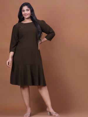 Cocoa | Plus Size Brown Rhinestone Midi Dress