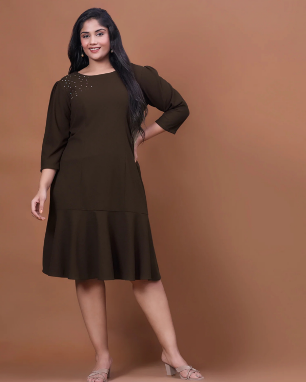 Cocoa | Plus Size Brown Rhinestone Midi Dress